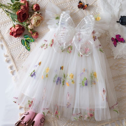 Girls Butterfly Bloom Embroidered Tulle Dress
