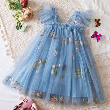 Girls Butterfly Bloom Embroidered Tulle Dress