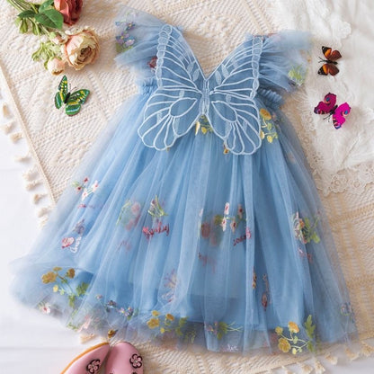 Girls Butterfly Bloom Embroidered Tulle Dress