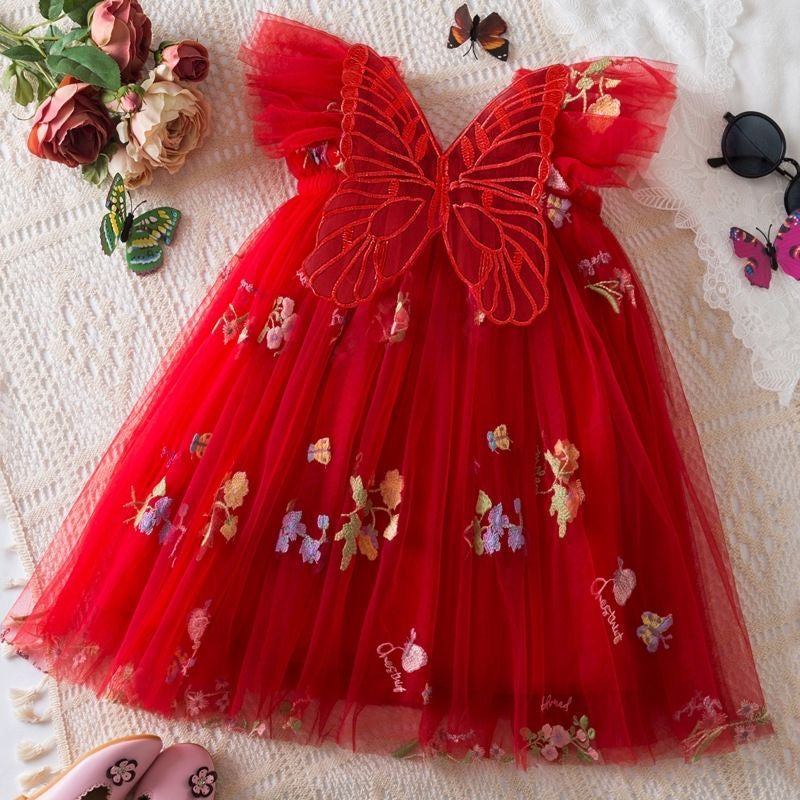 Girls Butterfly Bloom Embroidered Tulle Dress