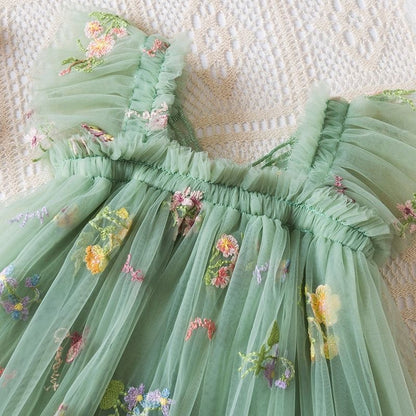 Girls Butterfly Bloom Embroidered Tulle Dress