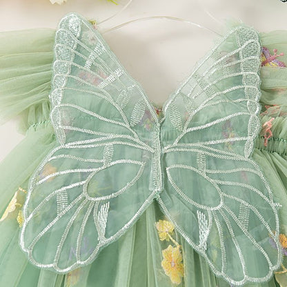 Girls Butterfly Bloom Embroidered Tulle Dress