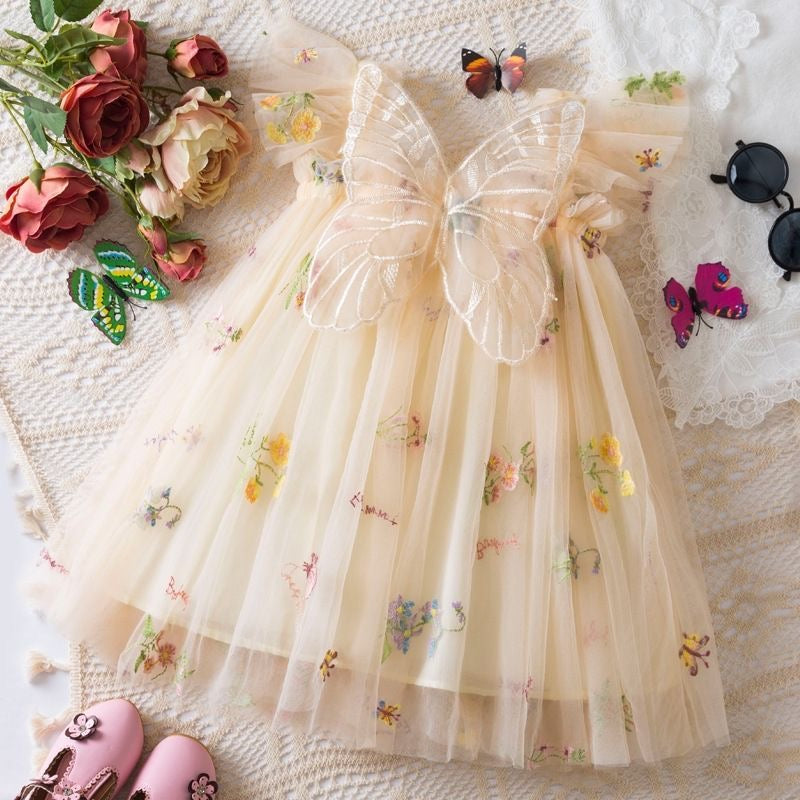 Girls Butterfly Bloom Embroidered Tulle Dress