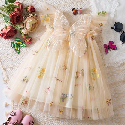 Girls Butterfly Bloom Embroidered Tulle Dress