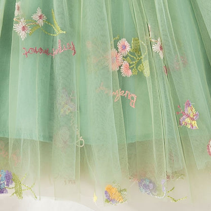 Girls Butterfly Bloom Embroidered Tulle Dress