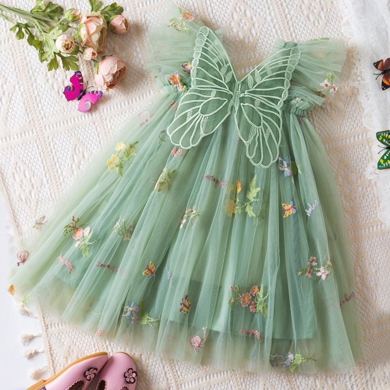 Girls Butterfly Bloom Embroidered Tulle Dress