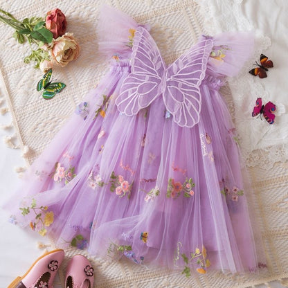Girls Butterfly Bloom Embroidered Tulle Dress