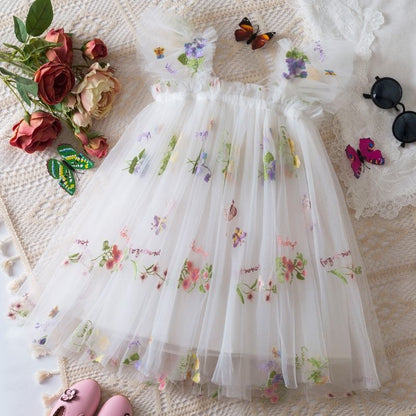 Girls Butterfly Bloom Embroidered Tulle Dress