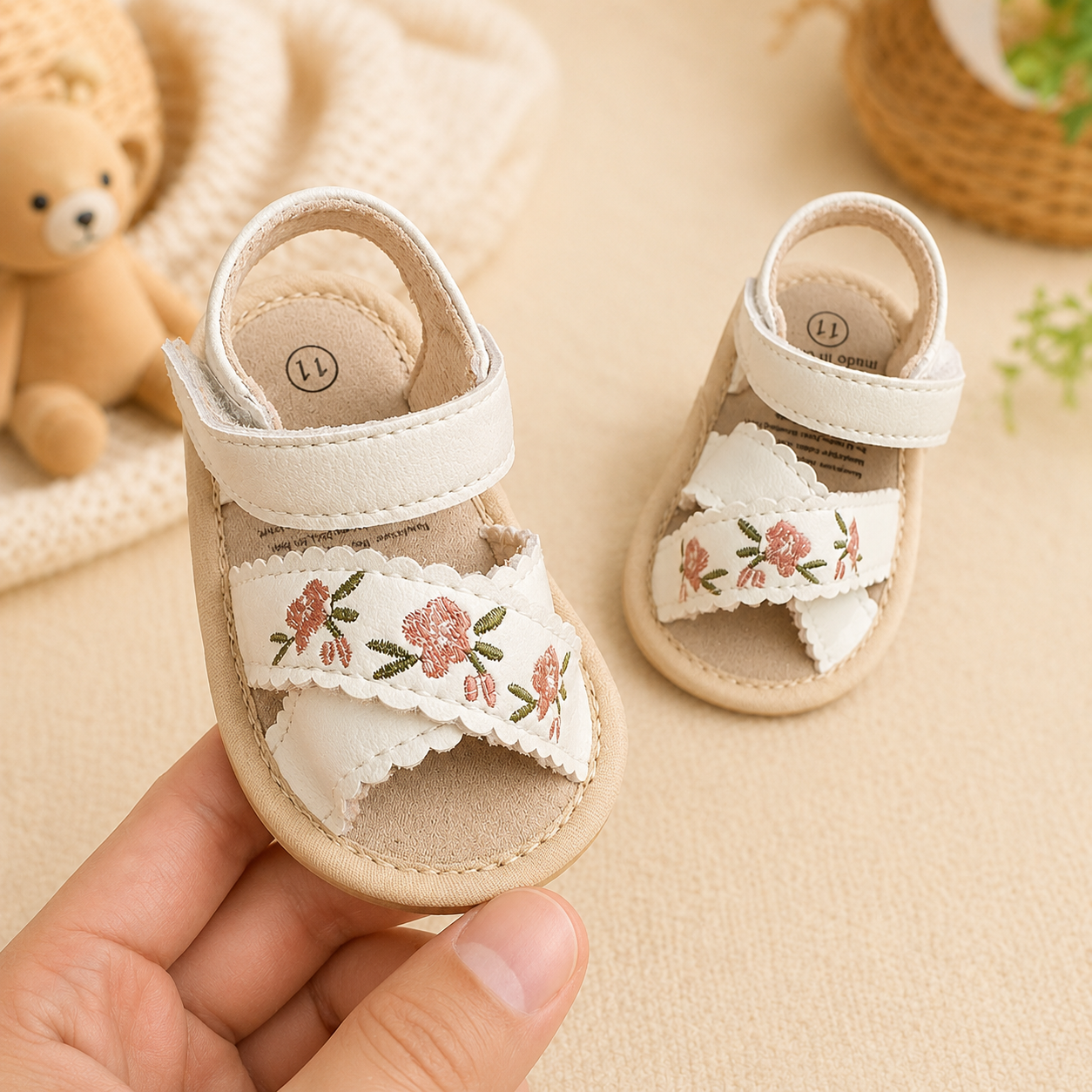 Baby Floral Embroidered Prewalker Sandals