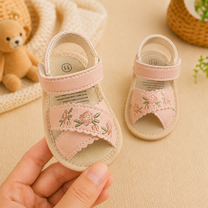 Baby Floral Embroidered Prewalker Sandals