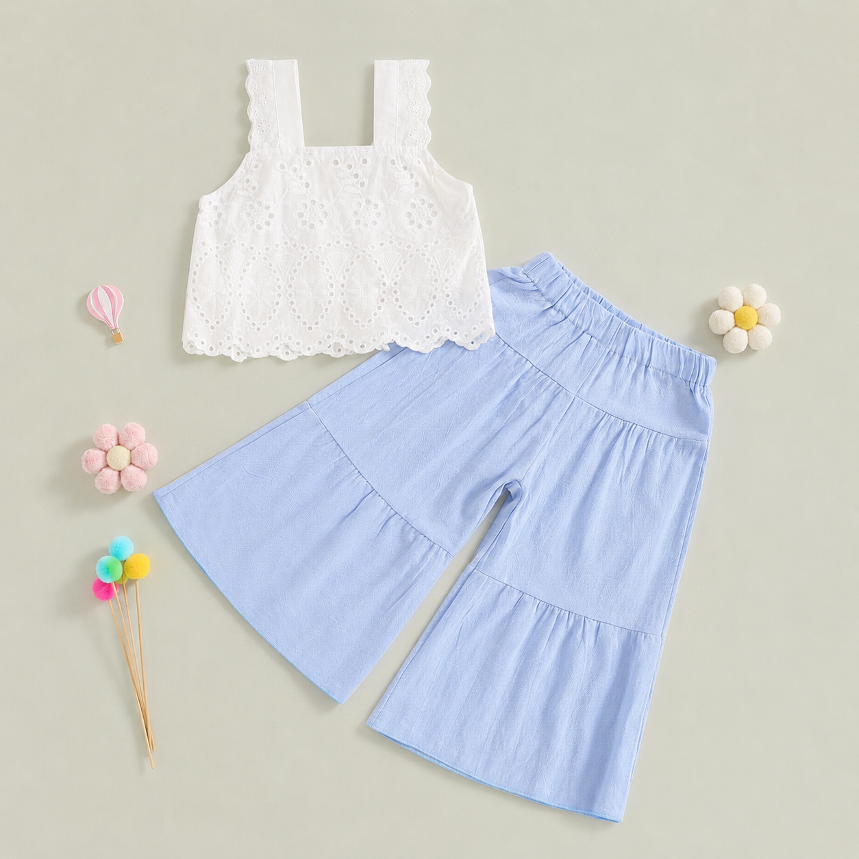 White eyelet two piece outfit for toddler girls