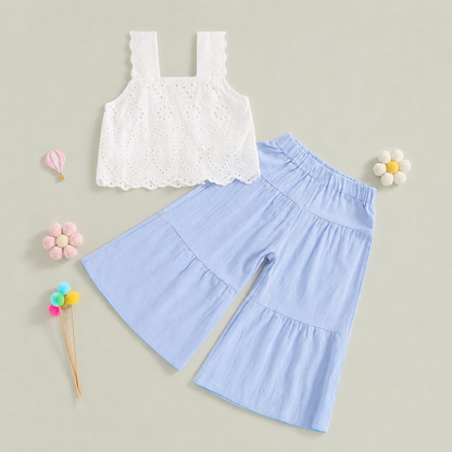 White eyelet two piece outfit for toddler girls