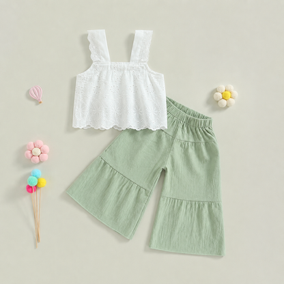 Girls white eyelet summer set with sleeveless top and shorts