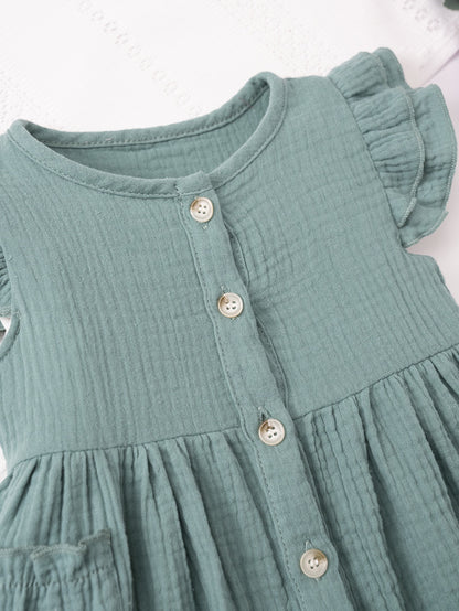 Girls cotton dress with Meadow Button Dress for weddings and events