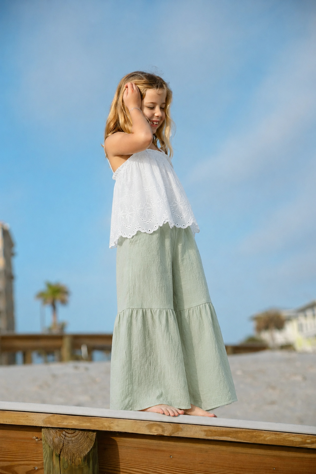 Girls party outfit featuring Sunday Eyelet Set for vacation days