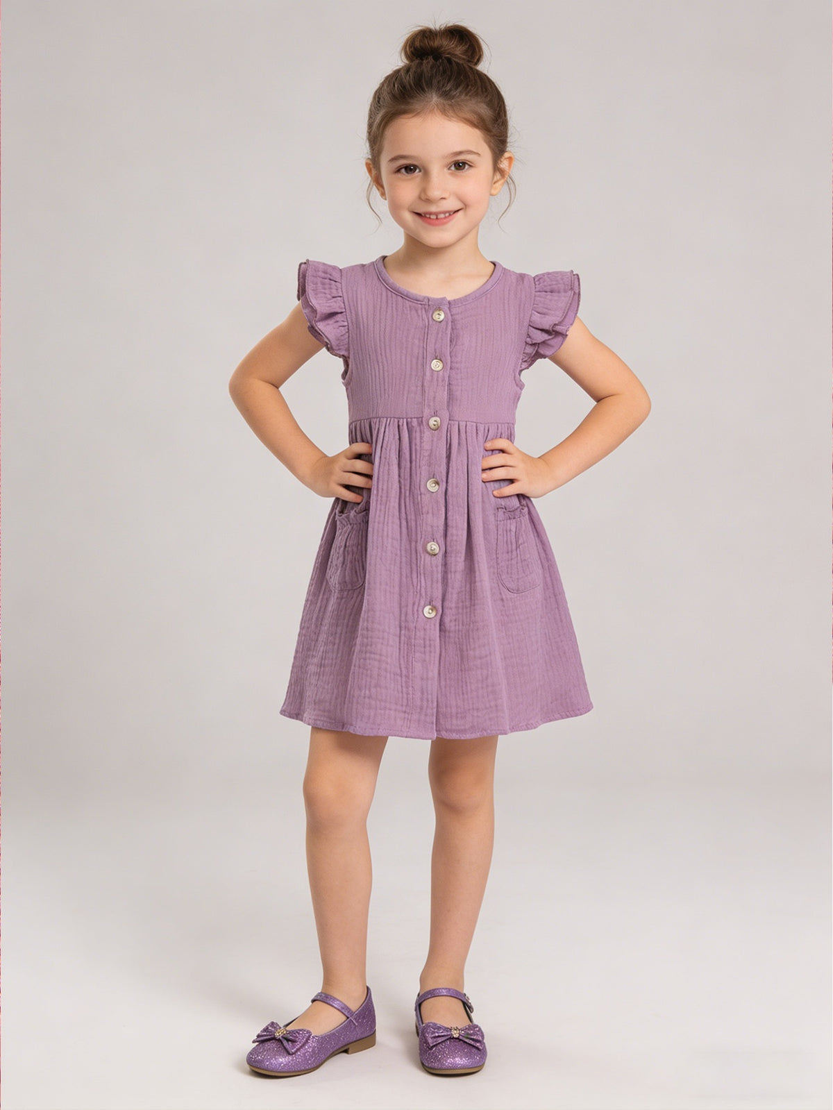 Meadow Button Dress girls cotton dress for birthday parties