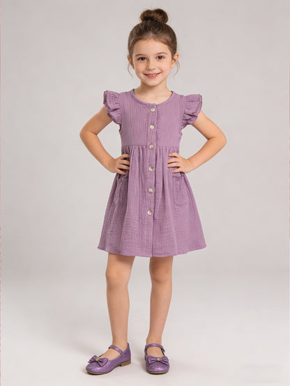 Meadow Button Dress girls cotton dress for birthday parties