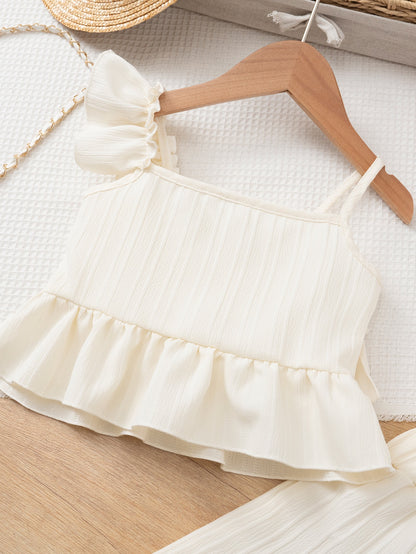Girls ruffle outfit featuring Luna Ruffle Set for weekend trips