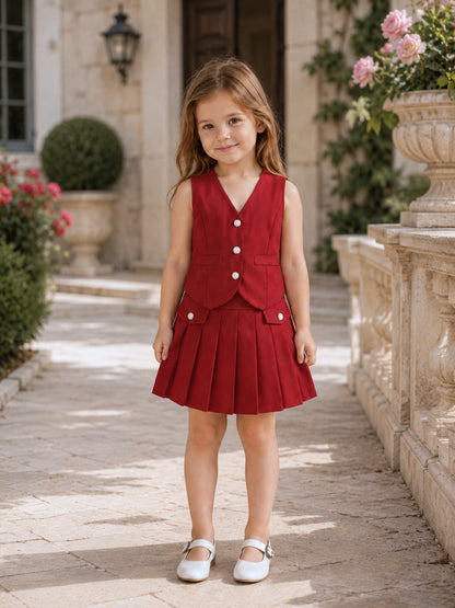 Girl wearing the Ivy Pleated Set for a polished outfit