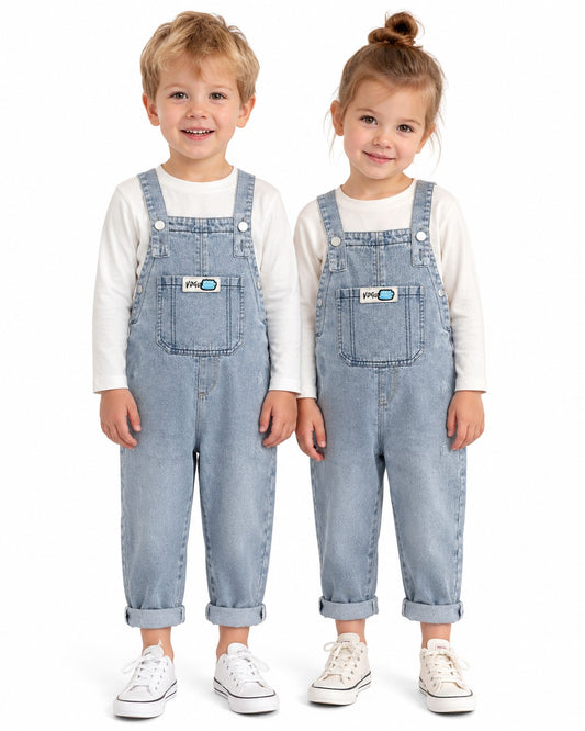 Kid wearing Arlo Denim Overalls