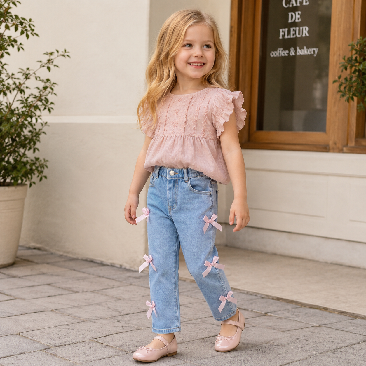 Toddler Girls Bow Denim Jeans
