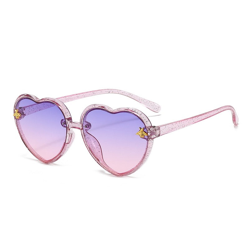 Purple heart sunglasses for kids with colorful gradient lenses and UV400 protection.