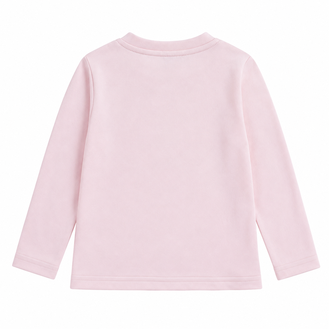 Back flat lay of the plain Blush Pink girls cotton long sleeve top on a white background.