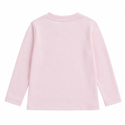 Back flat lay of the plain Blush Pink girls cotton long sleeve top on a white background.