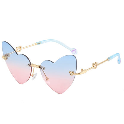 Blue and pink gradient kids heart sunglasses with lightweight frame