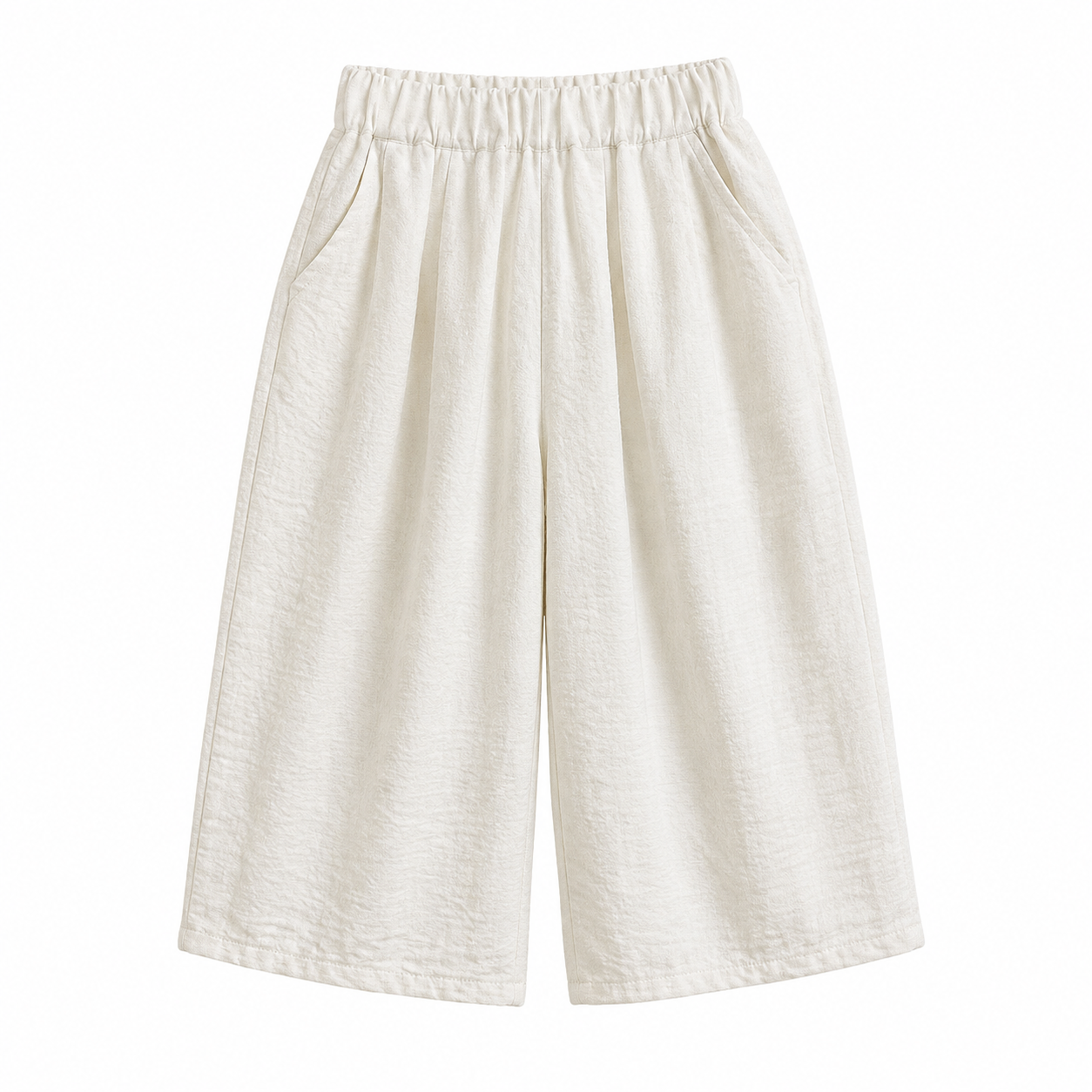 Front flat lay of the ivory girls wide-leg culotte pants.