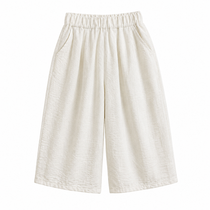 Front flat lay of the ivory girls wide-leg culotte pants.
