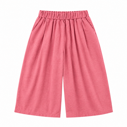 Front flat lay of the rose pink girls wide-leg culotte pants.