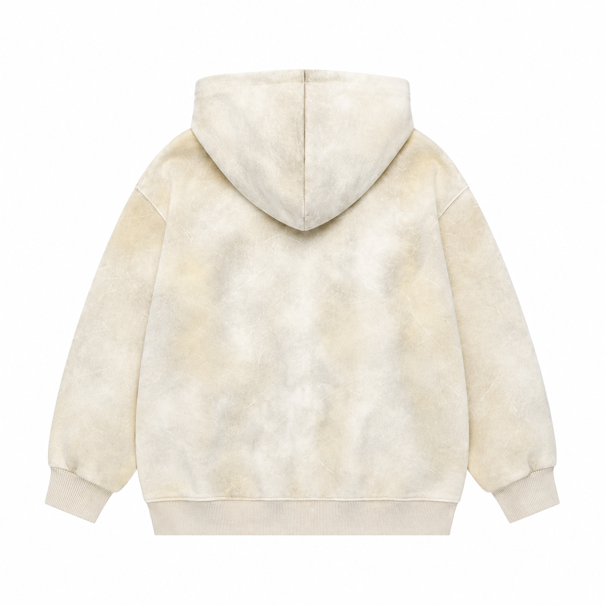 Back flat lay of the cream kids cotton pullover hoodie.