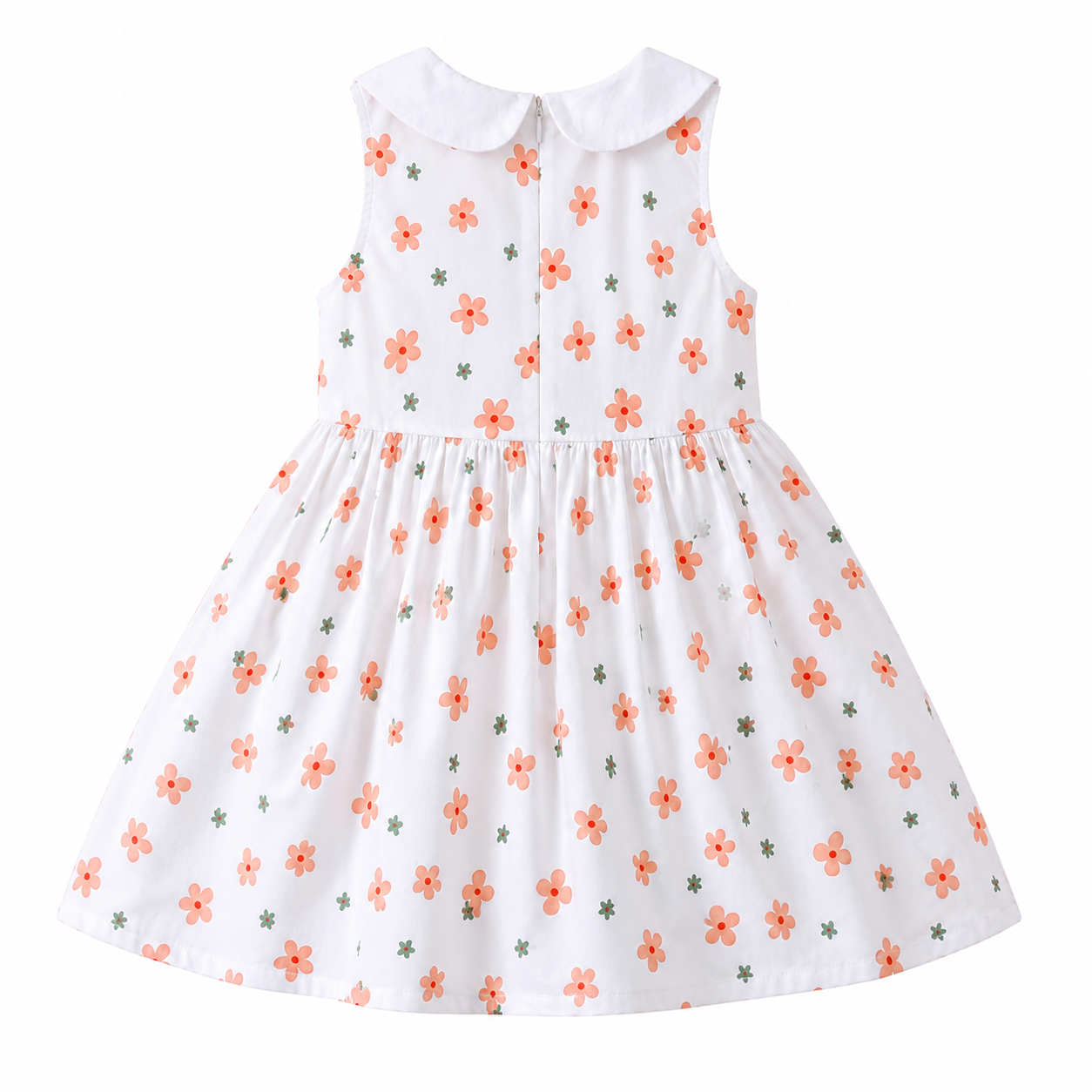 Back flat lay of the Coral Floral girls cotton dress.