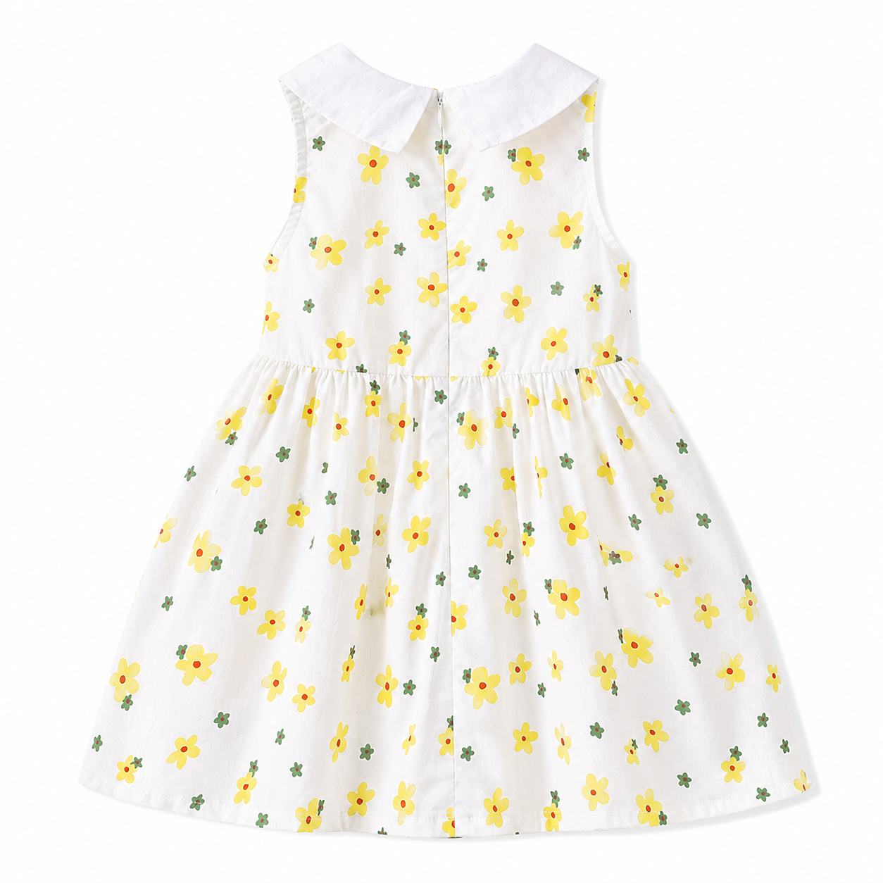 Back flat lay of the Yellow Floral girls cotton dress.