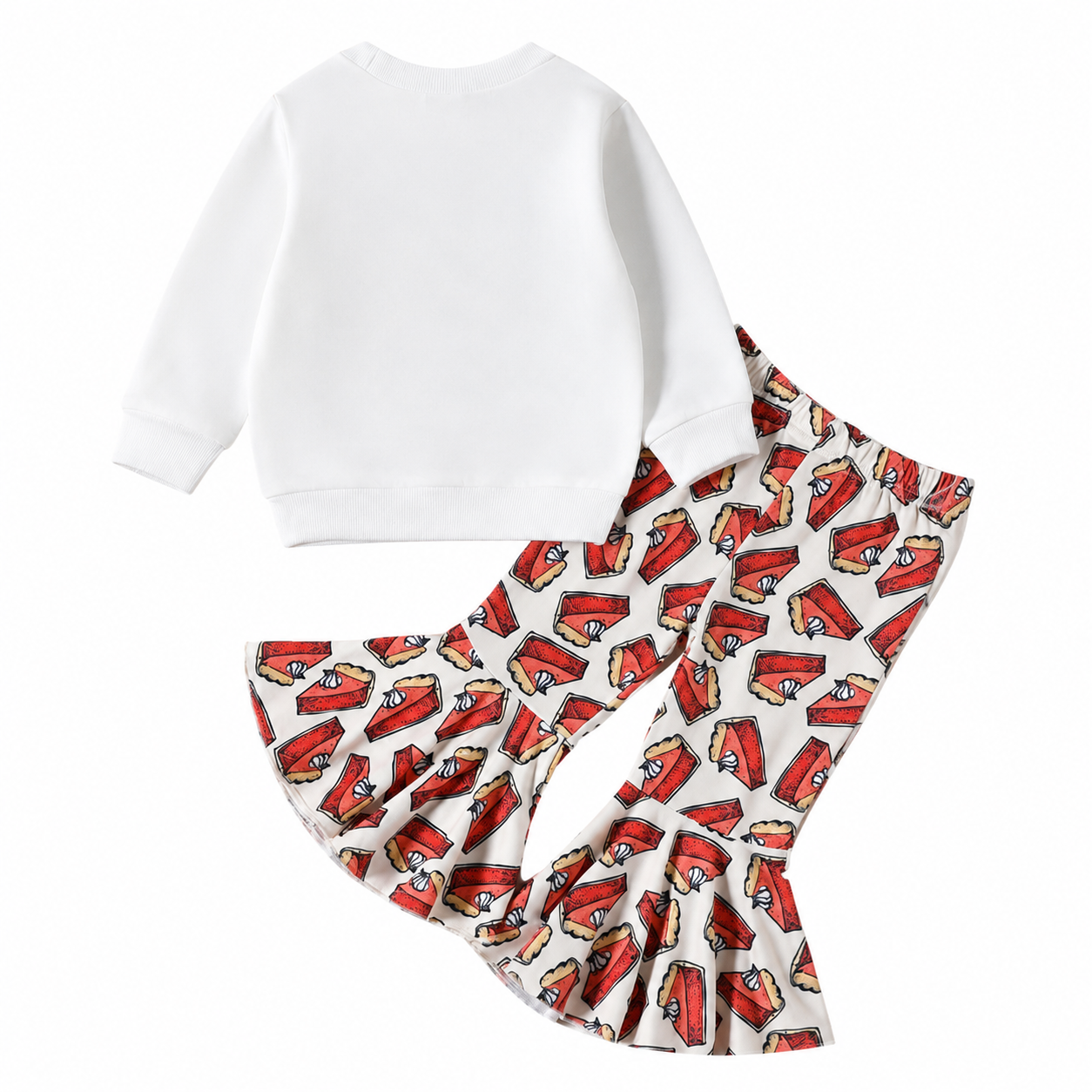 Back view of girls cotton flare pants set with white top