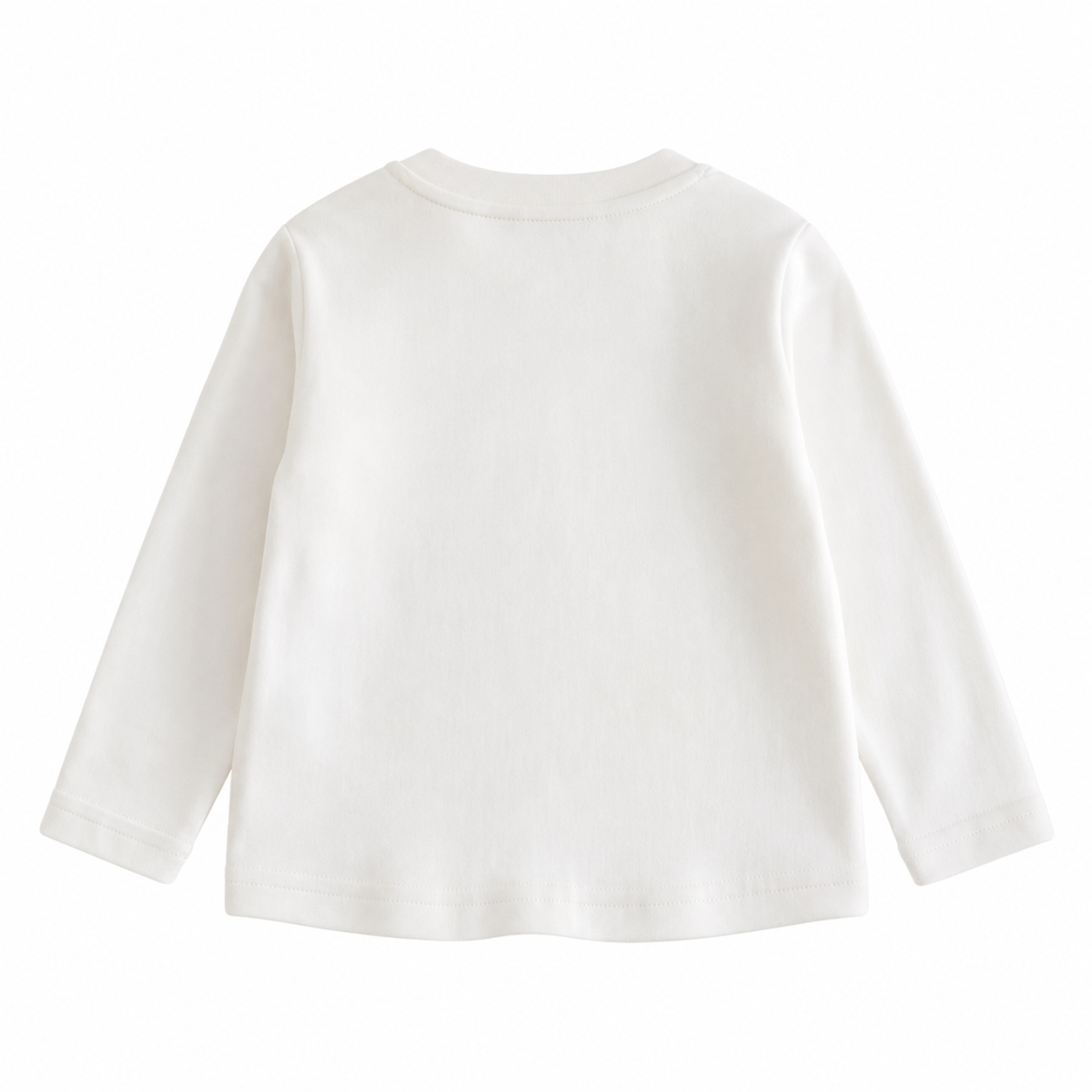 Back flat lay of the plain Ivory girls cotton long sleeve top on a white background.