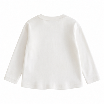 Back flat lay of the plain Ivory girls cotton long sleeve top on a white background.