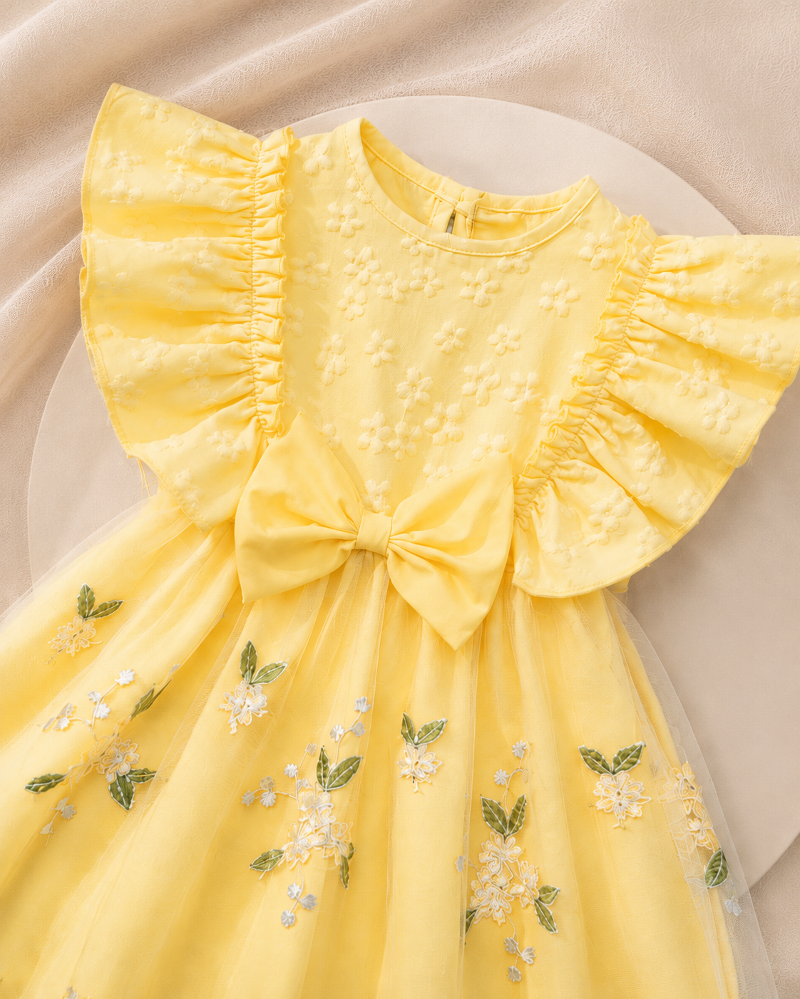Lottie Bloom yellow girls dress with front bow detail