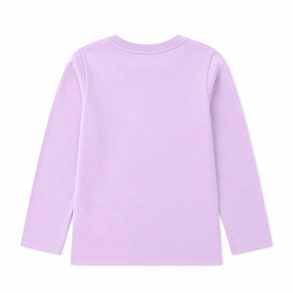 Back flat lay of the lavender girls cotton long sleeve tee.