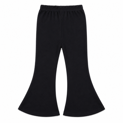 Back flat lay of the black girls flare pants.