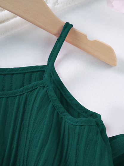 Shoulder strap detail on Mila Breeze deep teal toddler girls cami top