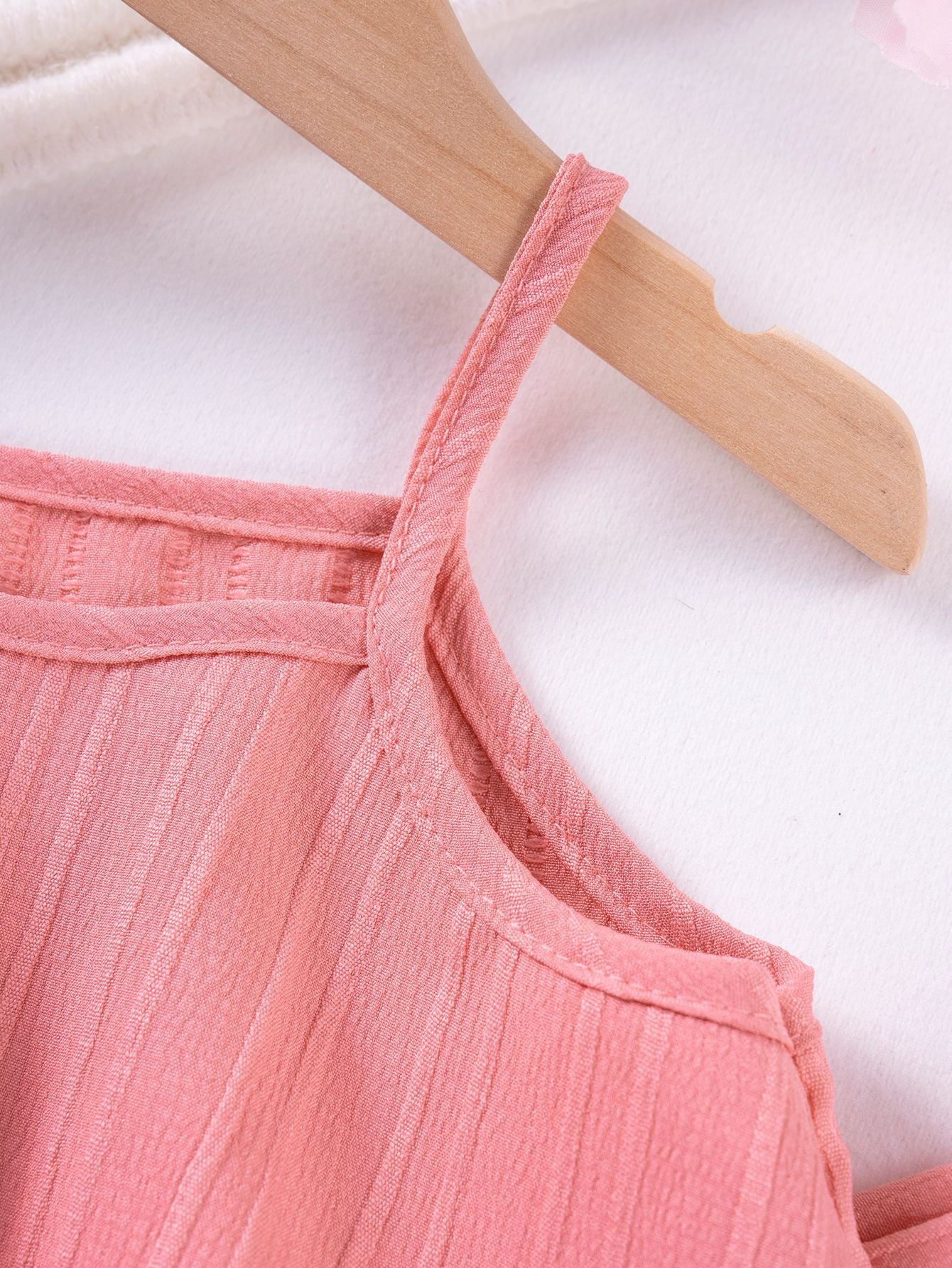 Shoulder strap detail on Mila Breeze dusty rose pink toddler girls cami top