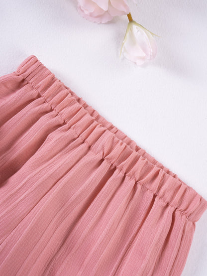 Elastic waist detail on Mila Breeze dusty rose pink wide-leg pants