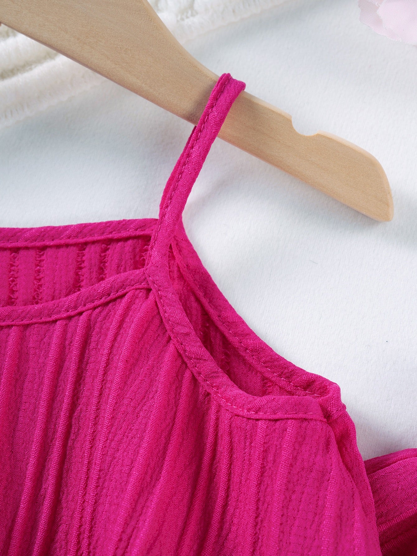 Shoulder strap detail on Mila Breeze fuchsia pink toddler girls cami top