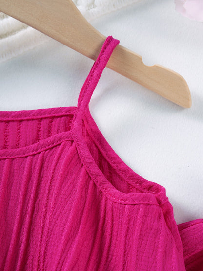 Shoulder strap detail on Mila Breeze fuchsia pink toddler girls cami top