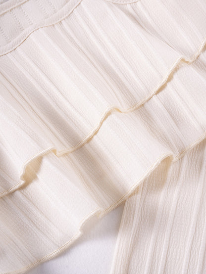 Ruffle top detail on Mila Breeze ivory cream toddler girls two-piece set