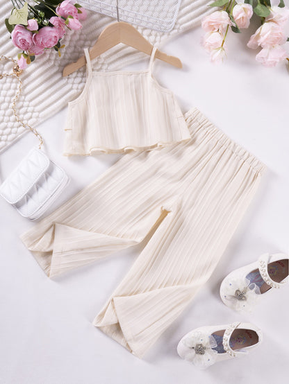 Back view of Mila Breeze ivory cream toddler girls ruffle cami wide-leg pants set