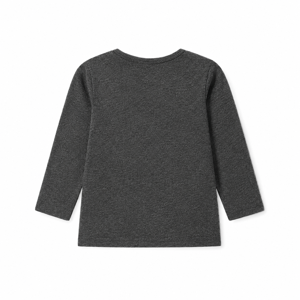 Back flat lay of the charcoal kids cotton long sleeve shirt.