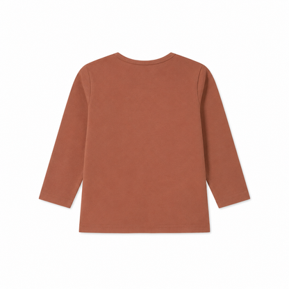 Back flat lay of the terracotta kids cotton long sleeve shirt.